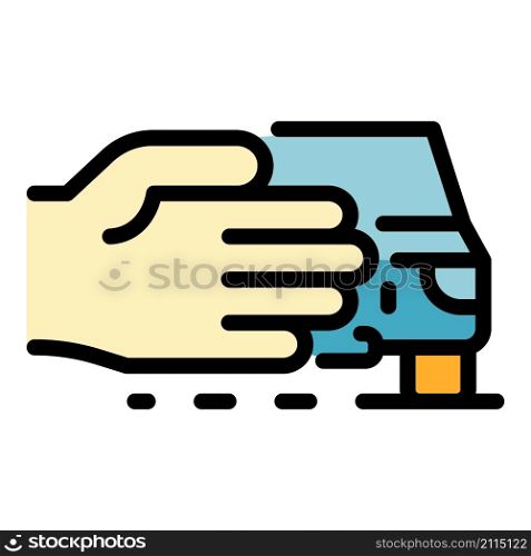 Hand road hitchhiking icon. Outline hand road hitchhiking vector icon color flat isolated. Hand road hitchhiking icon color outline vector