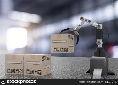 hand Robot cyber future futuristic humanoid hold box product technology 3D rendering device check for industry inspection inspector transport maintenance robot service technology Hi tech industry