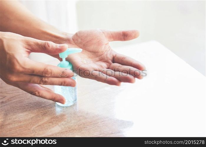 Hand sanitizer bottle gel washing hands hygiene with alcohol gel or antibacterial soap sanitizer, Covid-19 hygiene prevent the virus spread of germs and bacteria coronavirus prevention outbreak