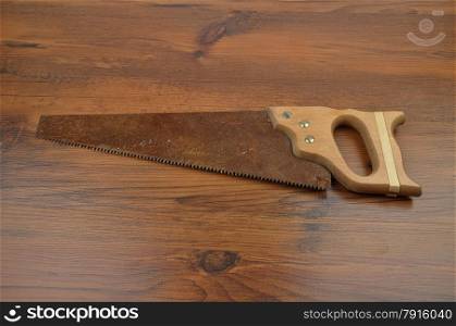 Hand saw on wood