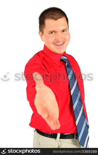 Hand shake of the man isolated on white background