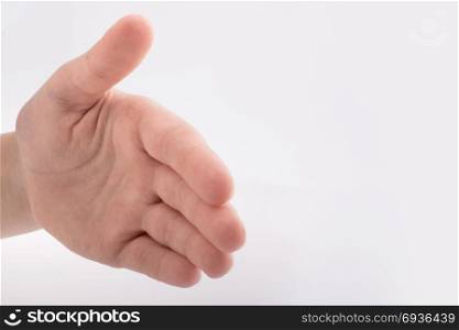 Hand shaking gesture made on a white background
