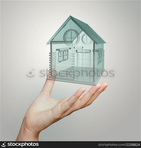 hand show 3d house model as concept