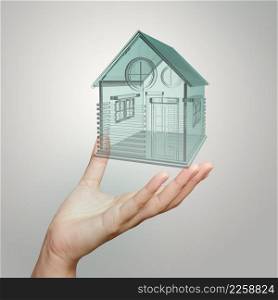 hand show 3d house model as concept