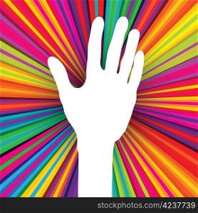 Hand silhouette on psychedelic colored abstract background. Vector, EPS 10