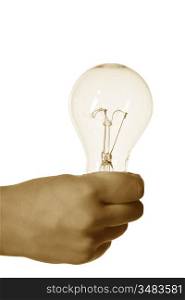 hand take bulb electricity in fingers