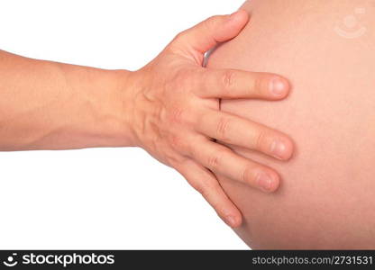 Hand touching bregnant stomach