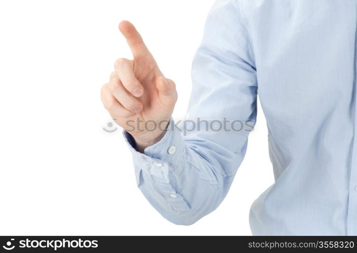 hand touching screen isolated on a white