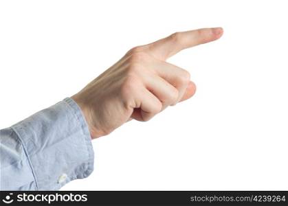 hand touching screen isolated on a white