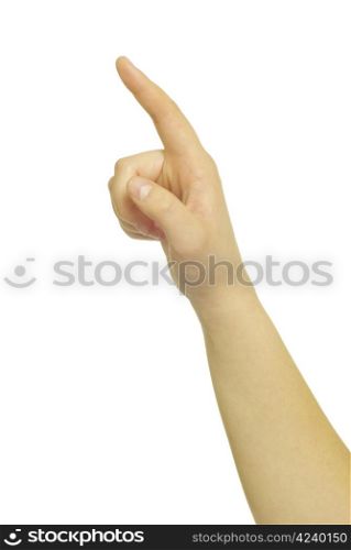 hand touching screen isolated on a white
