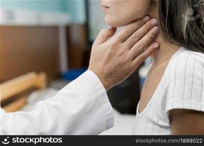 hand touching throat patient. Resolution and high quality beautiful photo. hand touching throat patient. High quality beautiful photo concept