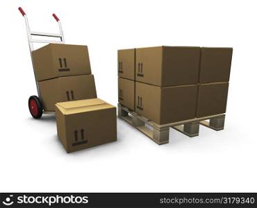 Hand truck with boxes