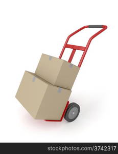 Hand truck with two cardboard boxes