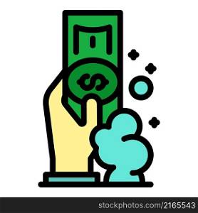 Hand wash money icon. Outline hand wash money vector icon color flat isolated. Hand wash money icon color outline vector
