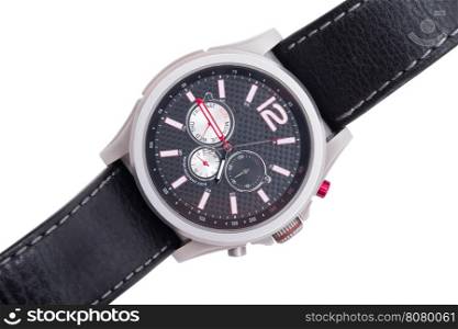 Hand watch, macro, isolated,leather wrist let with clipping path