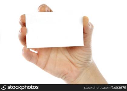 Hand whit a card a over white background