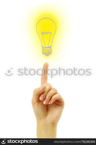 hand with a drawing light bulb