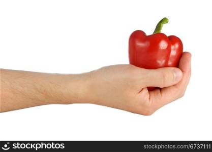 hand with a sweet pepper. isolated on white.