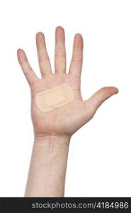 Hand with an adhesive bandage.