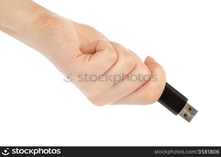 hand with an USB flash isolated over white