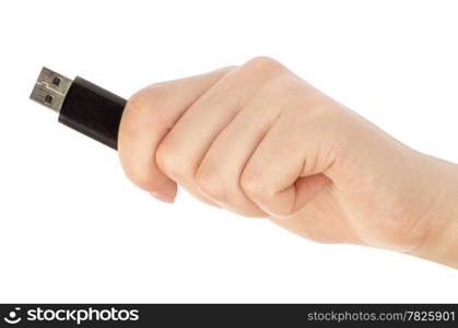 hand with an USB flash isolated over white