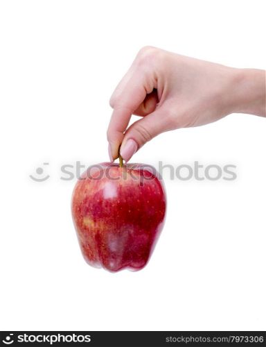 hand with apple isolated on white background