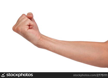 Hand with clenched a fist, isolated on a white background