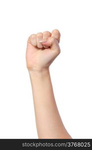 Hand with clenched a fist, isolated on a white background