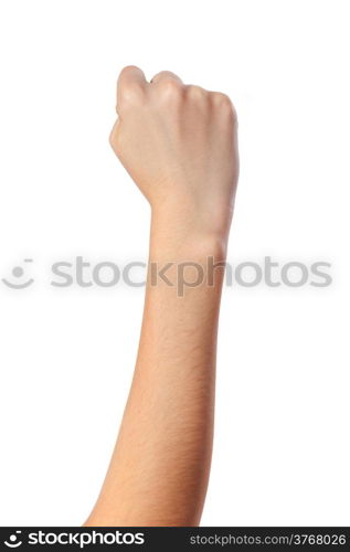 Hand with clenched a fist, isolated on a white background