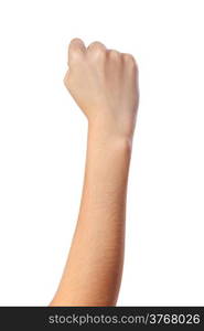 Hand with clenched a fist, isolated on a white background