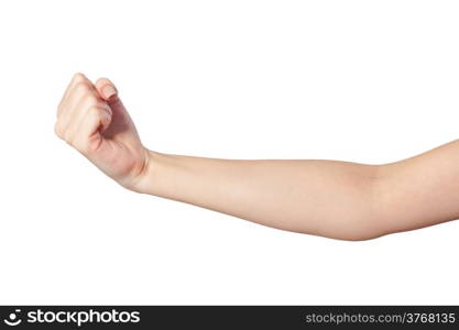 Hand with clenched a fist, isolated on a white background