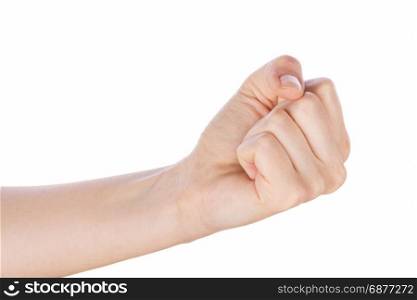 hand with clenched a fist on white background