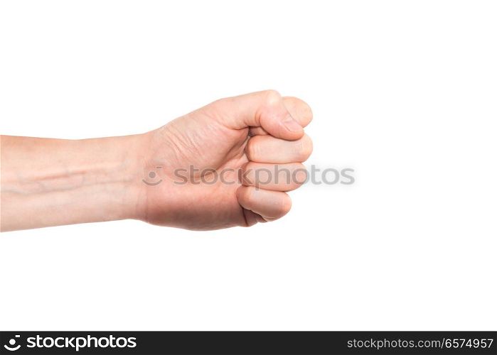 Hand with clenched fist isolated on white background