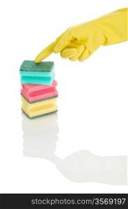 hand with colored sponges