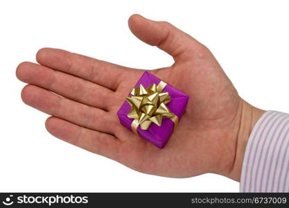 hand with gift isolated on white background