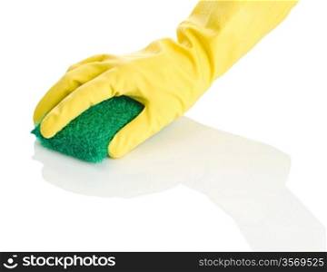 hand with green sponge