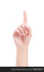 Hand with index finger, isolated on a white background