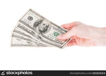 Hand with money isolated on white background