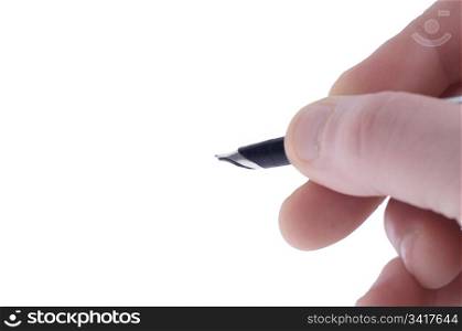 hand with pen isolated on white background. hand with pen