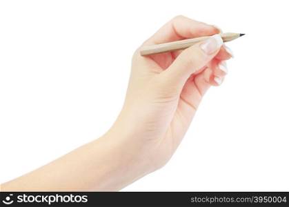 Hand with pen on white background