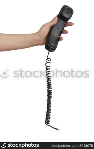 Hand with phone isolated on white