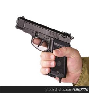 Hand with pistol isolated on white background