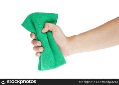 Hand with sponge or Chamois cloth for cleaning