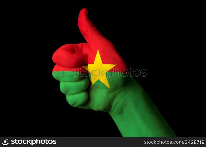 Hand with thumb up gesture in colored botswana national flag as symbol of excellence, achievement, good, - for tourism and touristic advertising, positive political, cultural, social management of country