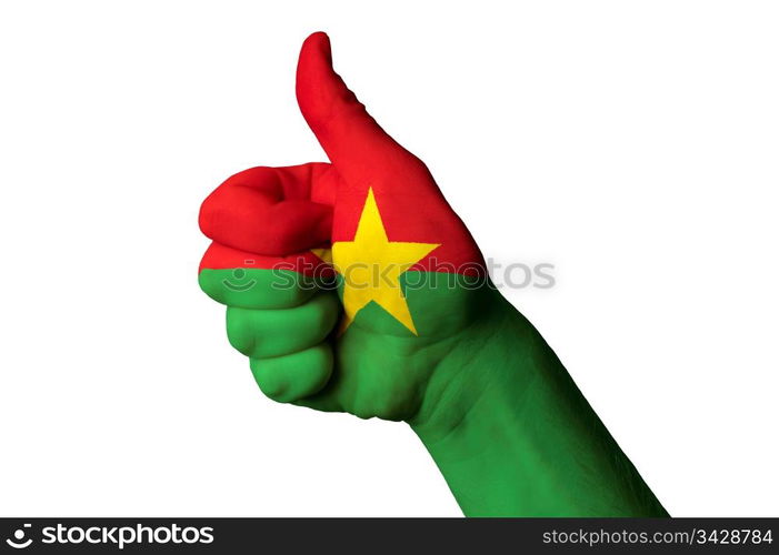 Hand with thumb up gesture in colored botswana national flag as symbol of excellence, achievement, good, - for tourism and touristic advertising, positive political, cultural, social management of country