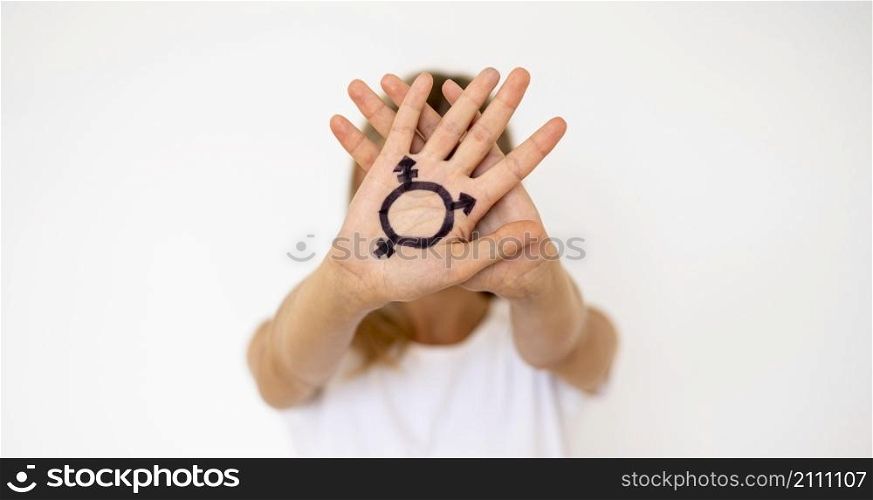 hand with transgender sign