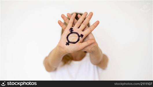 hand with transgender sign