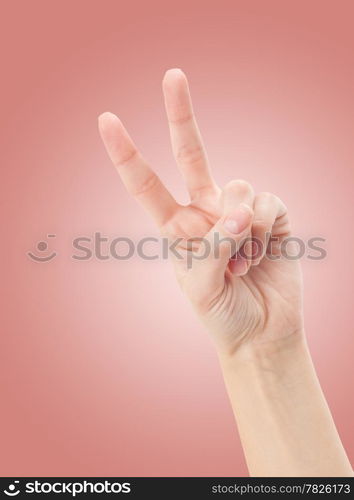 Hand with two fingers up in the peace or victory symbol. Also the sign for the letter V in sign language.