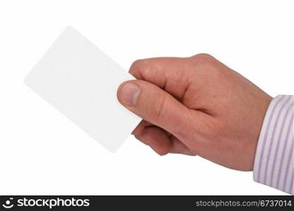 hand with white blank card for your text