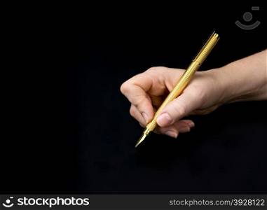 Hand writing isolated on the black background.